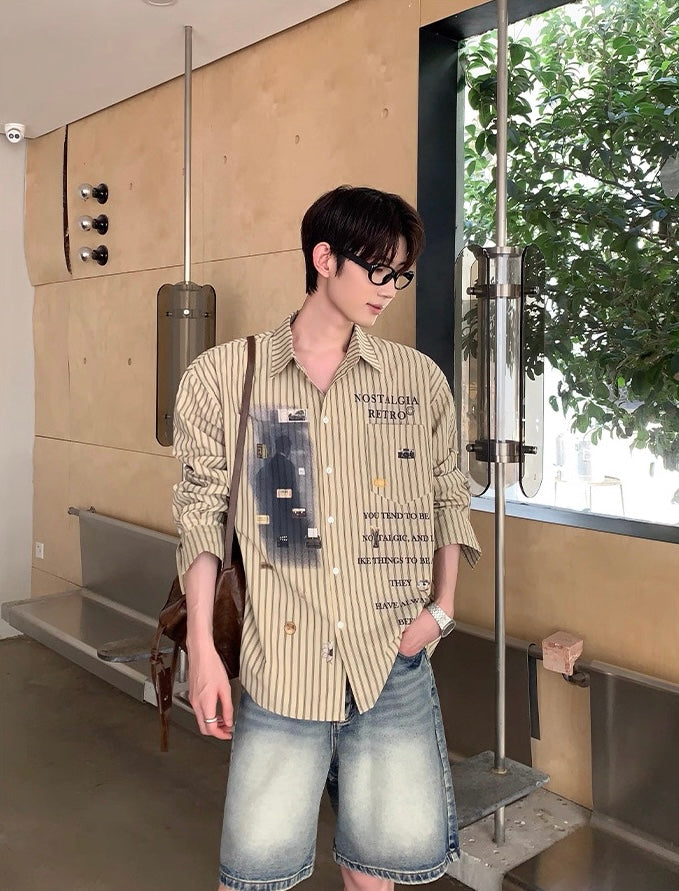 Korean vintage letter print loose luxe shirt