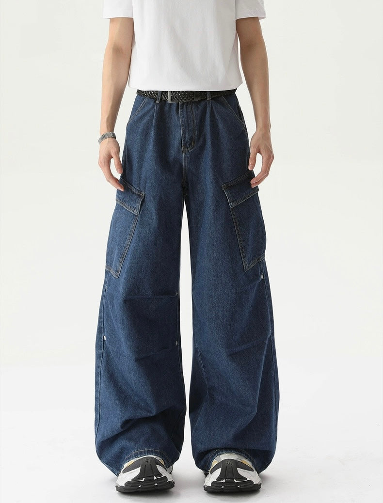 Multi pockets sensational wide leg denim pants