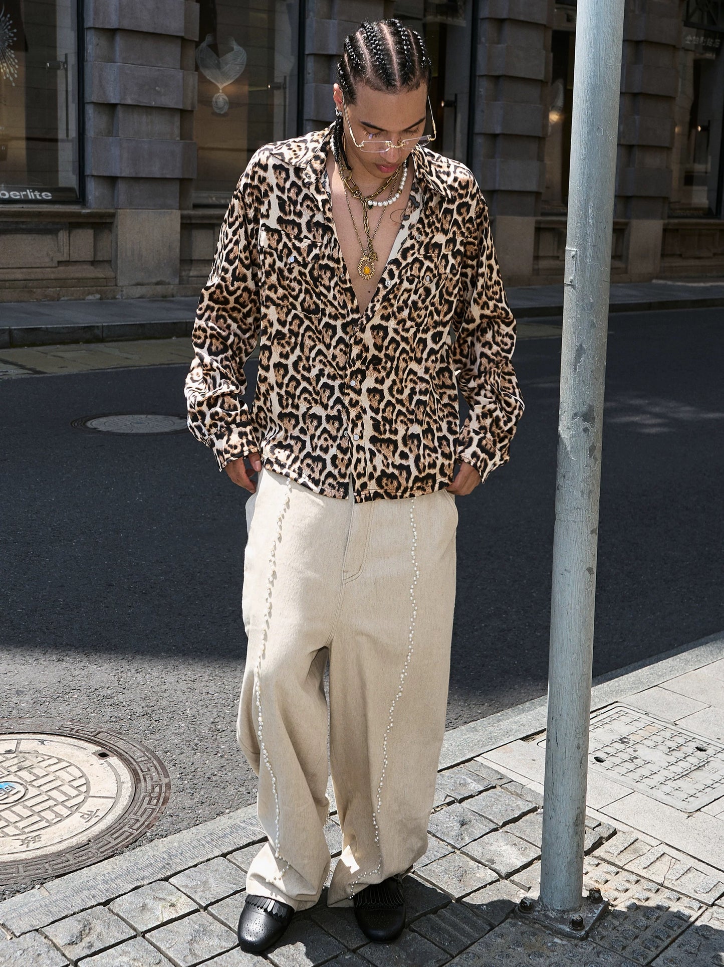 Cotton hemp blended pearl nail loose baggy pants