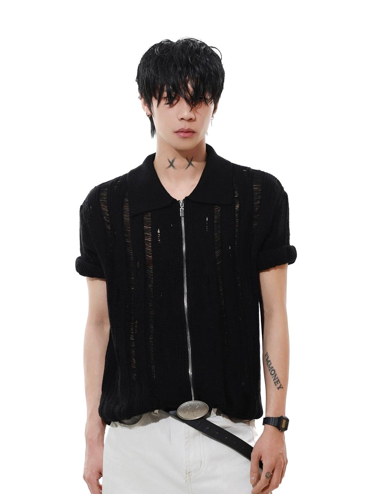 High street hollow collar knit short sleeve