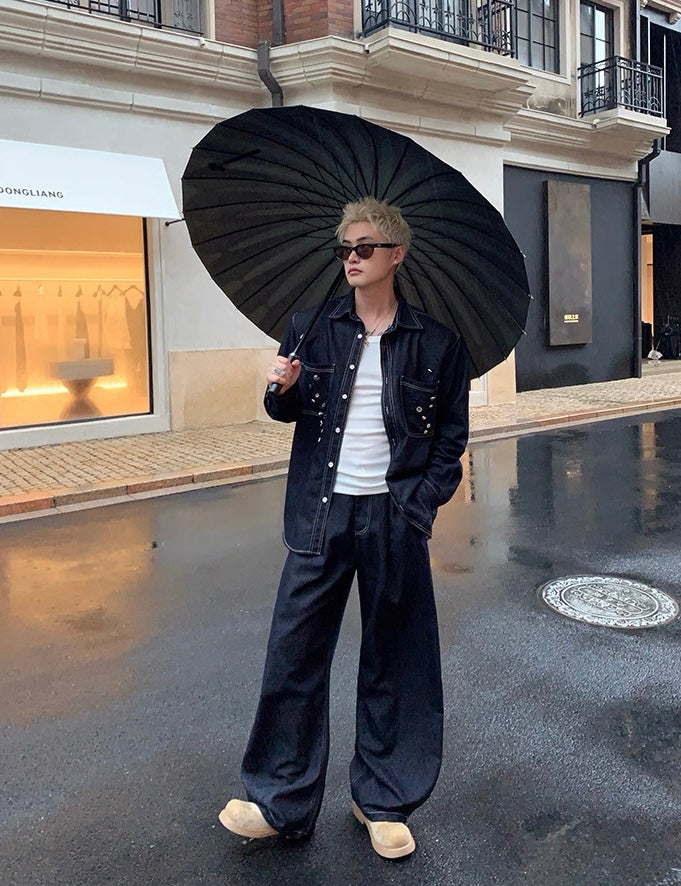 Korean street deconstructed button denim pants