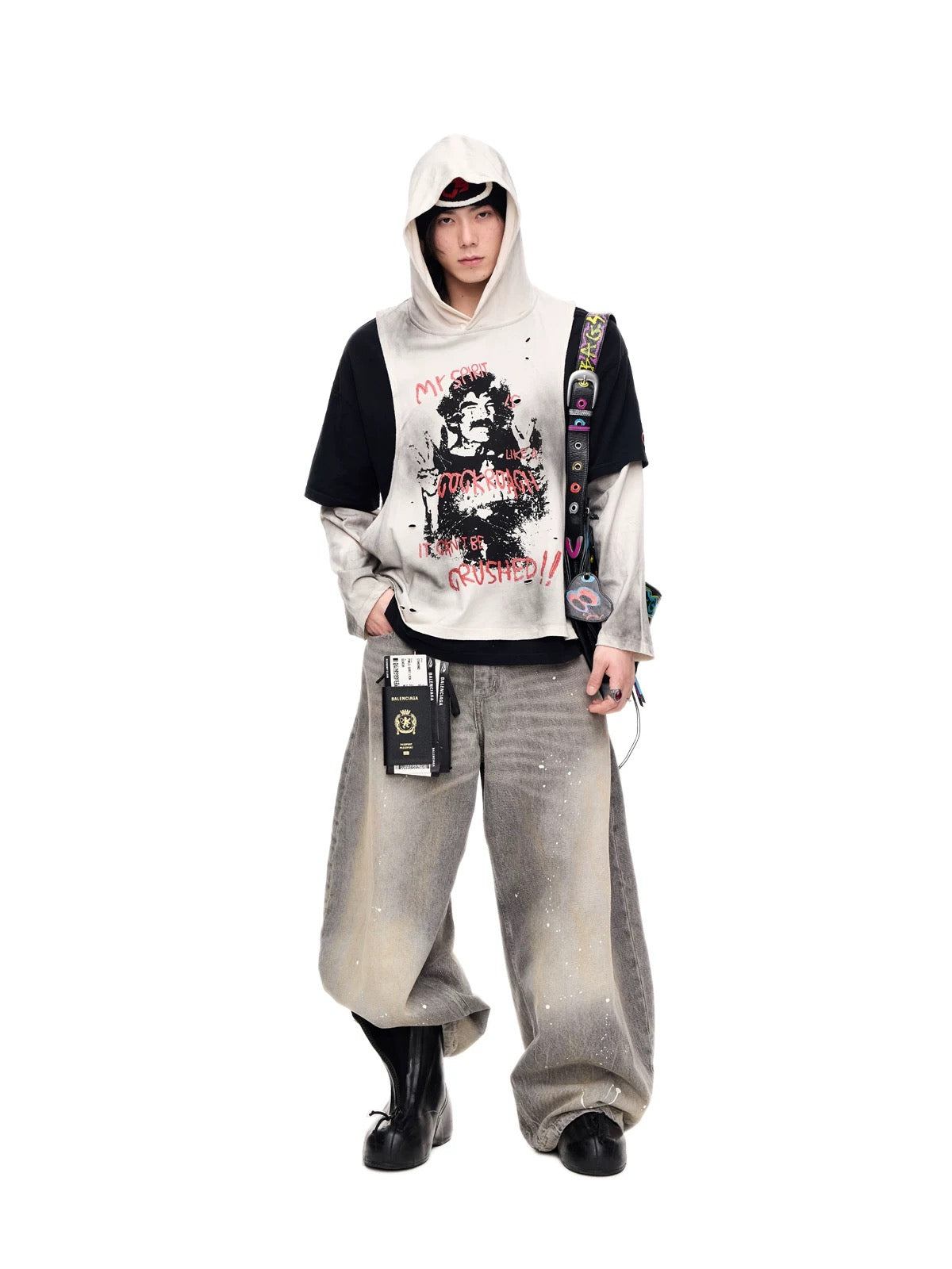 Defy fake two piece sewn long sleeve hoodie