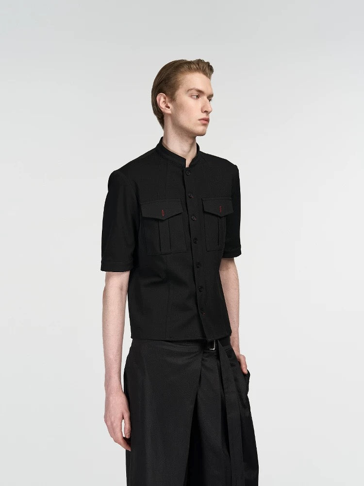 Italian black red eye hunting suit mid-sleeve shirt