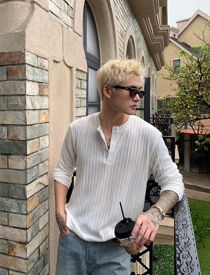 New fall minimalist collarless long sleeve t-shirt
