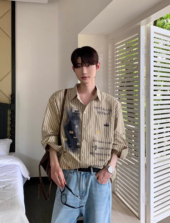 Korean vintage letter print loose luxe shirt