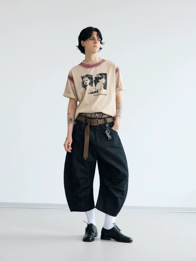 Hand printed color colluted splice t-shirt