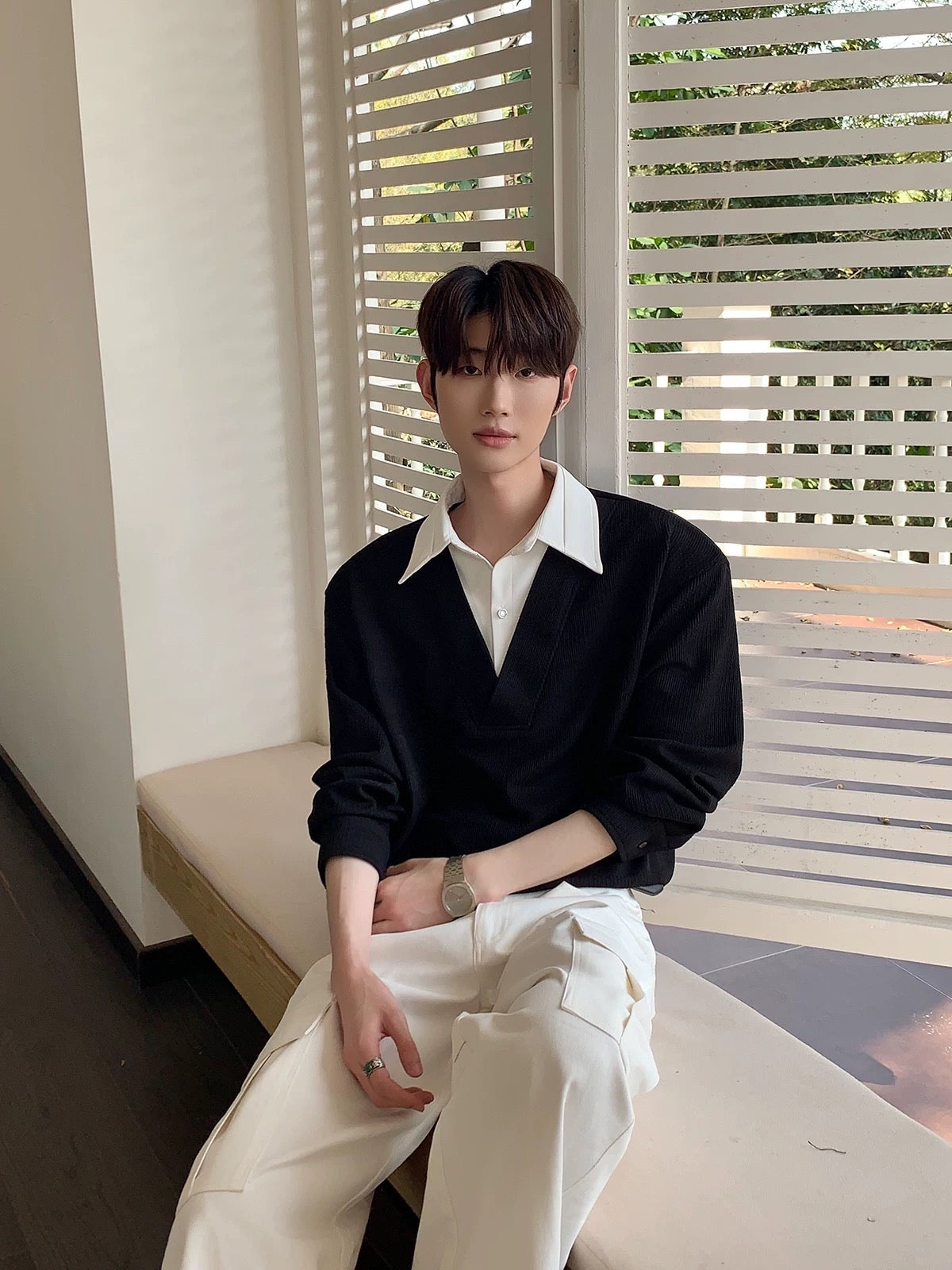 Seoul noir layered collar knit shirt
