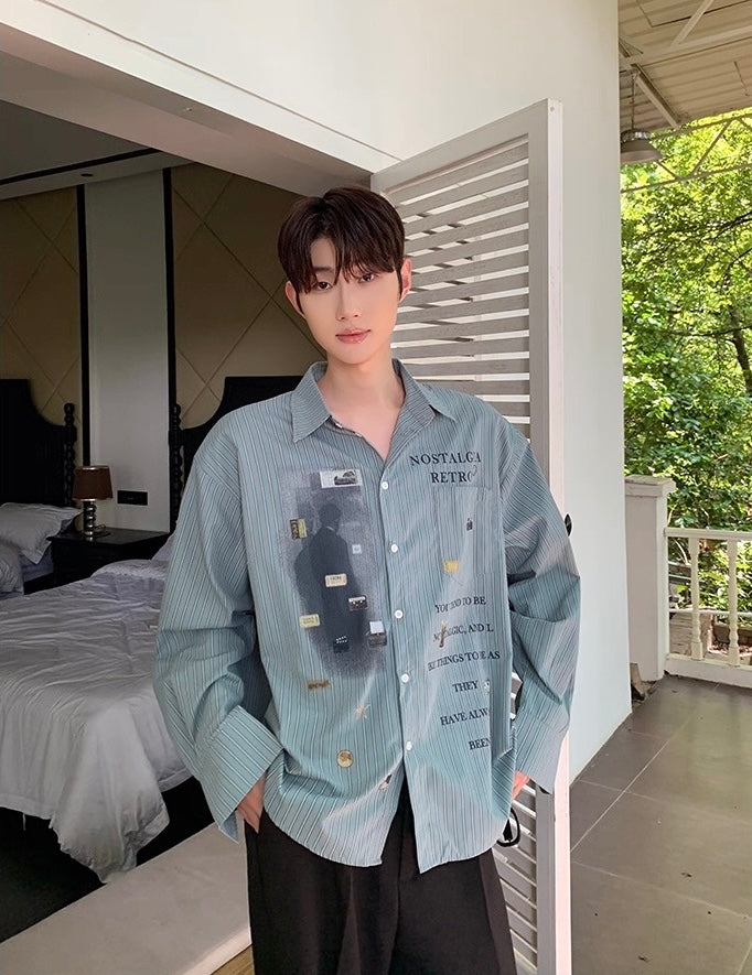 Korean vintage letter print loose luxe shirt