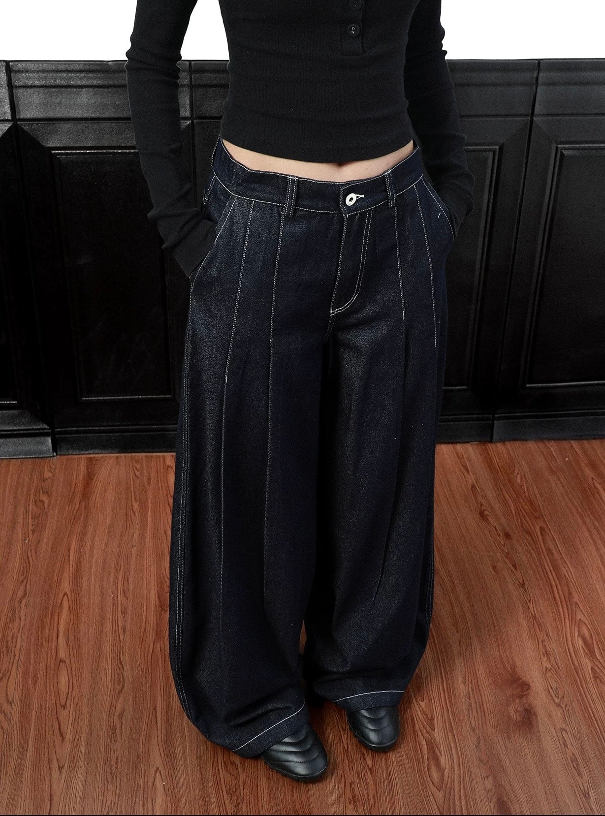 Washed original color denim pants