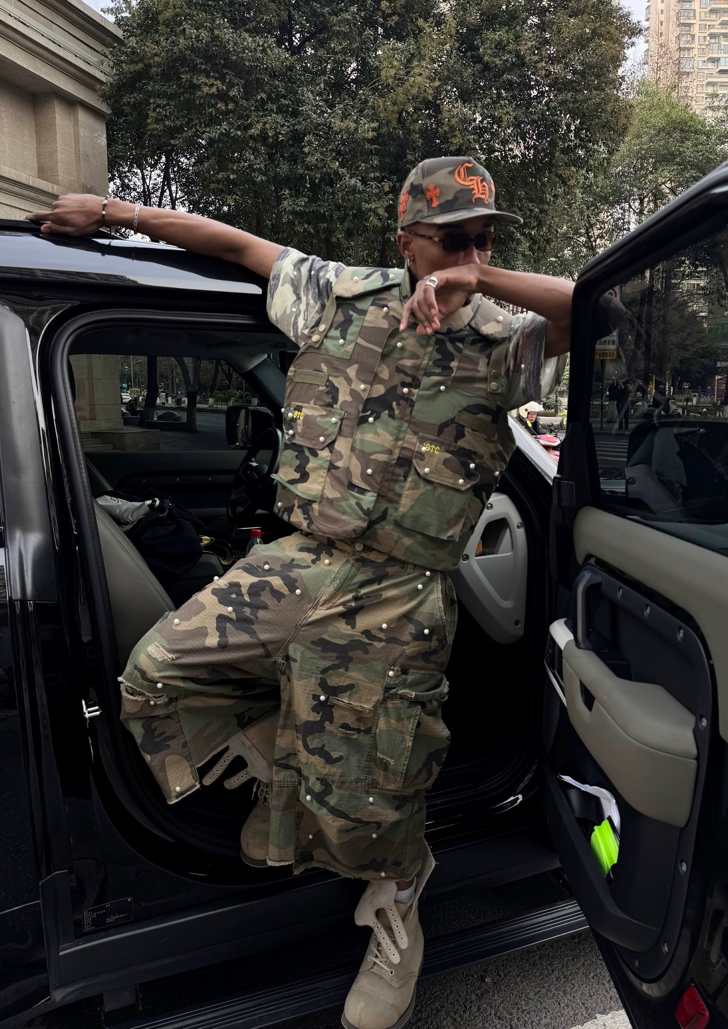 M65 improved baggy camouflage hole pearl shorts