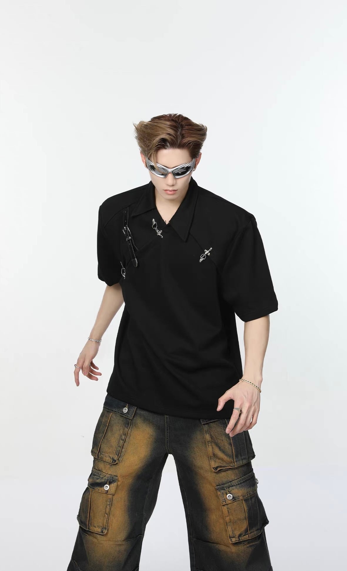 Mini metal belt structural sensory shoulder pole shirt