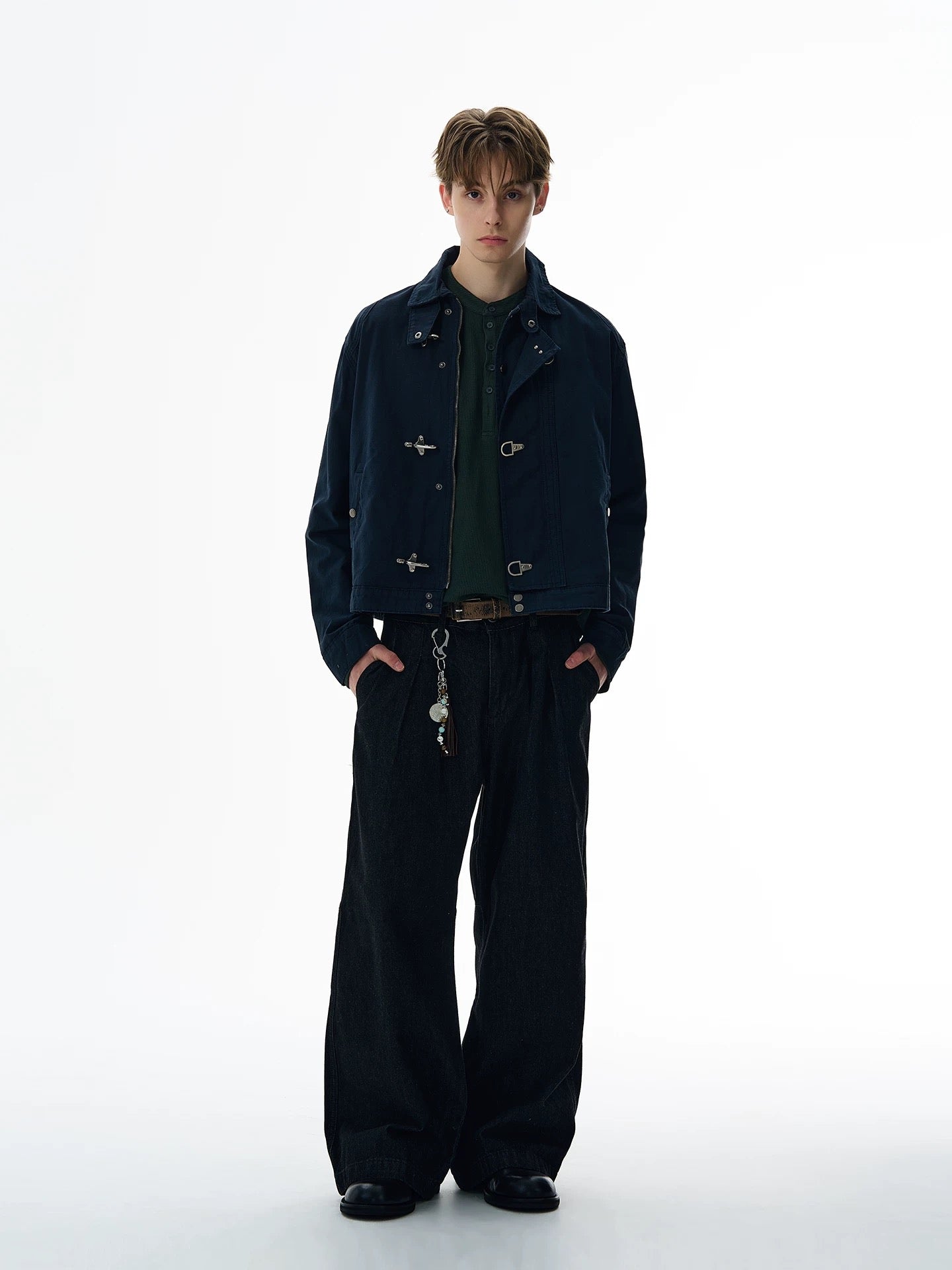 Antique metal toggle structured canvas jacket