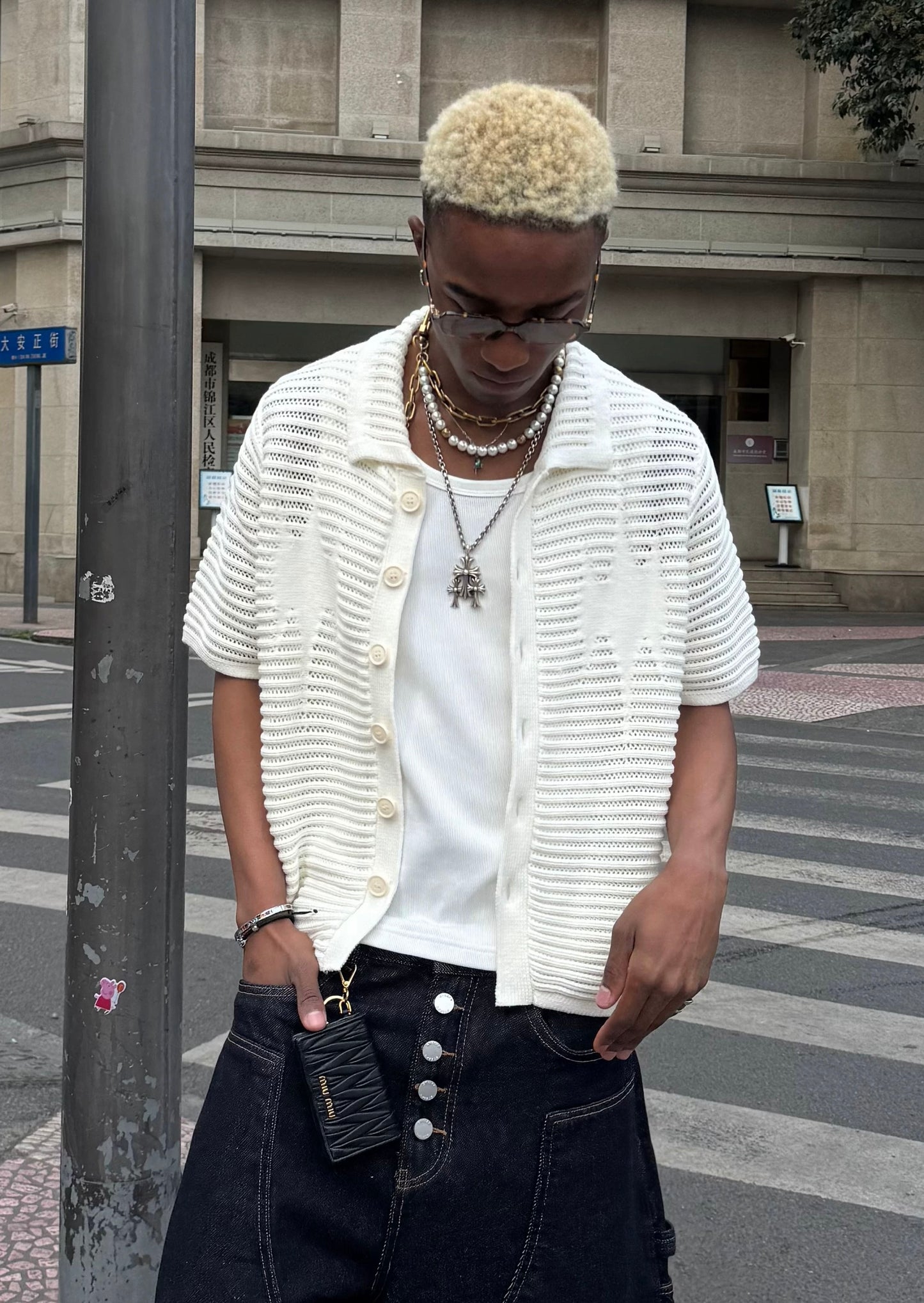 Beach laurel wave knitted short sleeve shirt