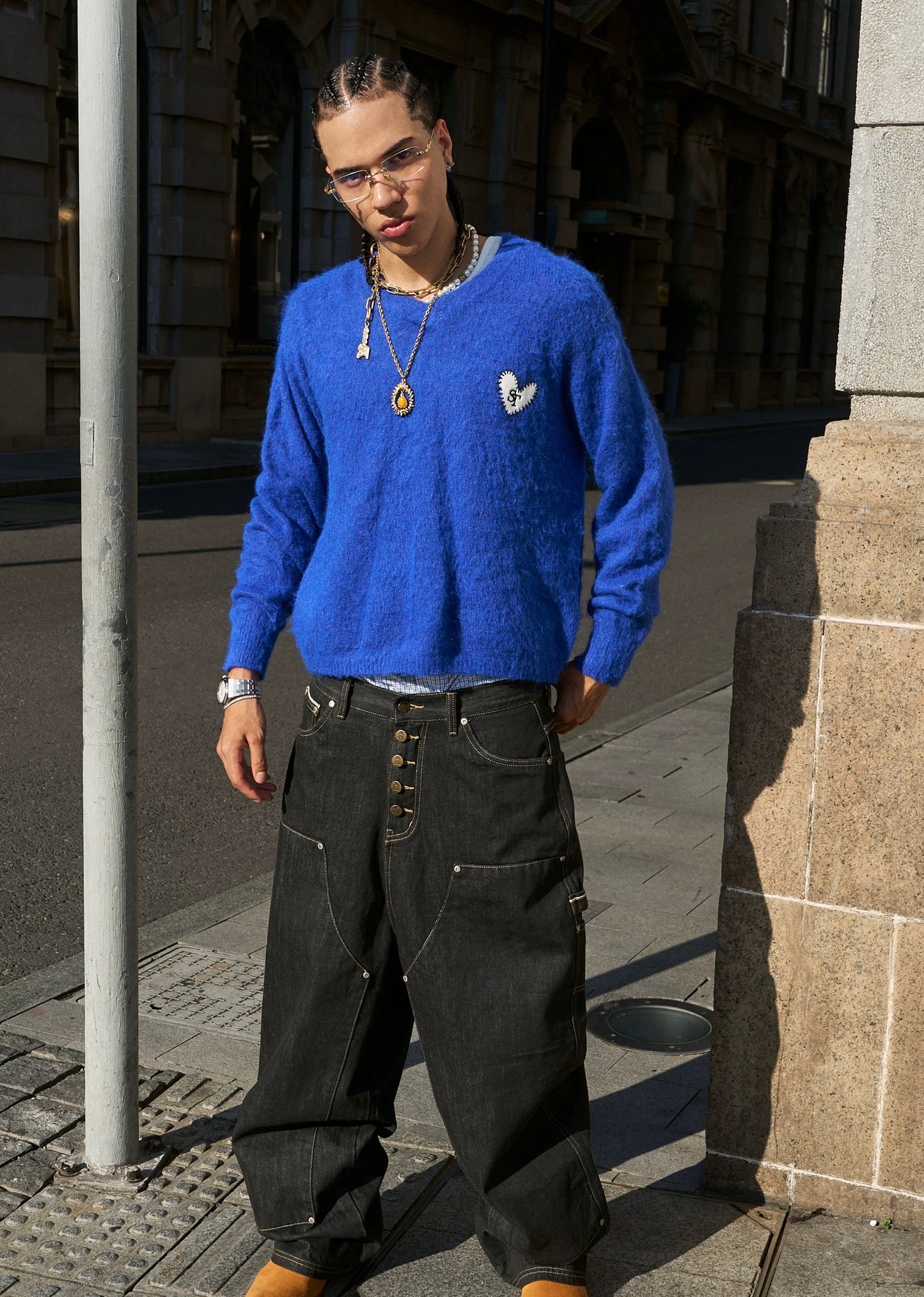 Crimson flame heart emblem wool sweater