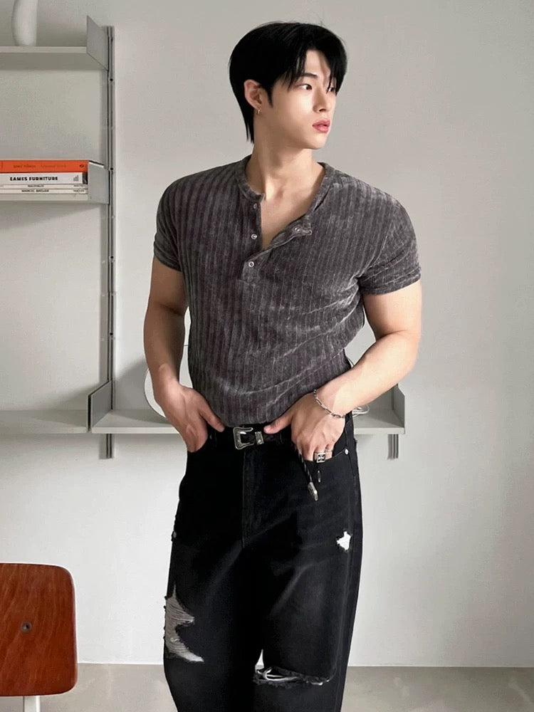 Luxury ribbed charm short sleeve polo shirt