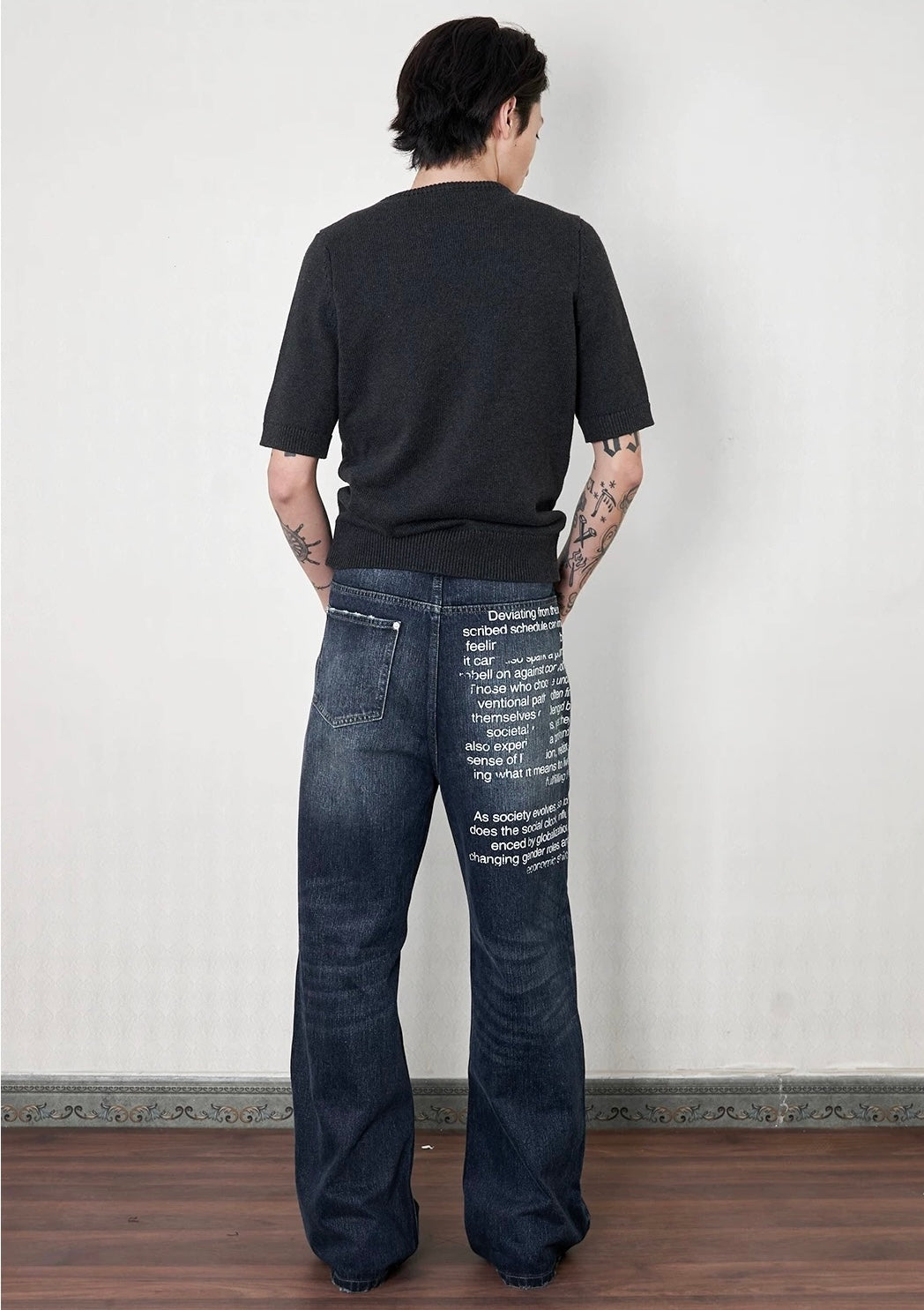 Deep haze firecracker washed half print denim pants