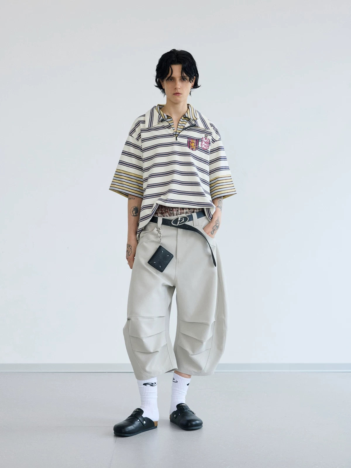 Color stripe cufflink polo collar t-shirt