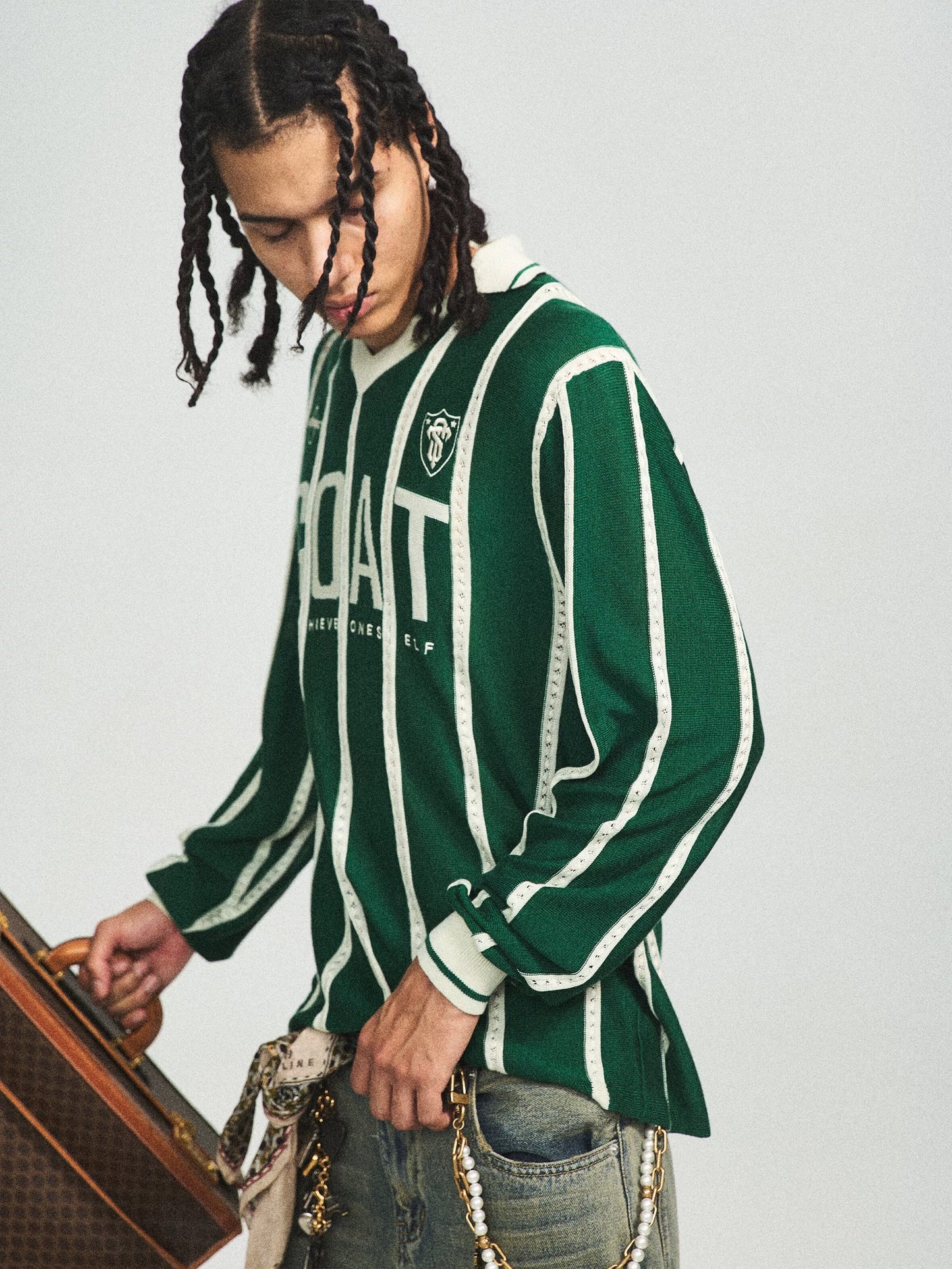 Vintage green blockcore striped affinity ball sweater