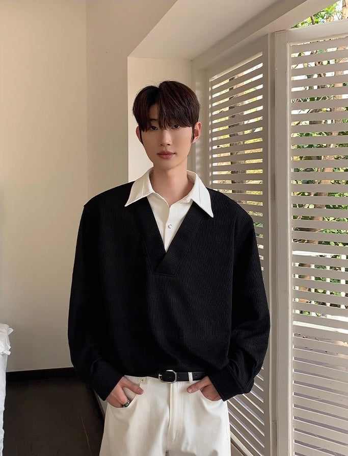 Seoul noir layered collar knit shirt