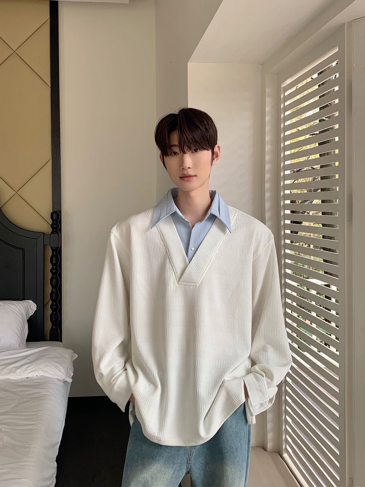 Seoul noir layered collar knit shirt