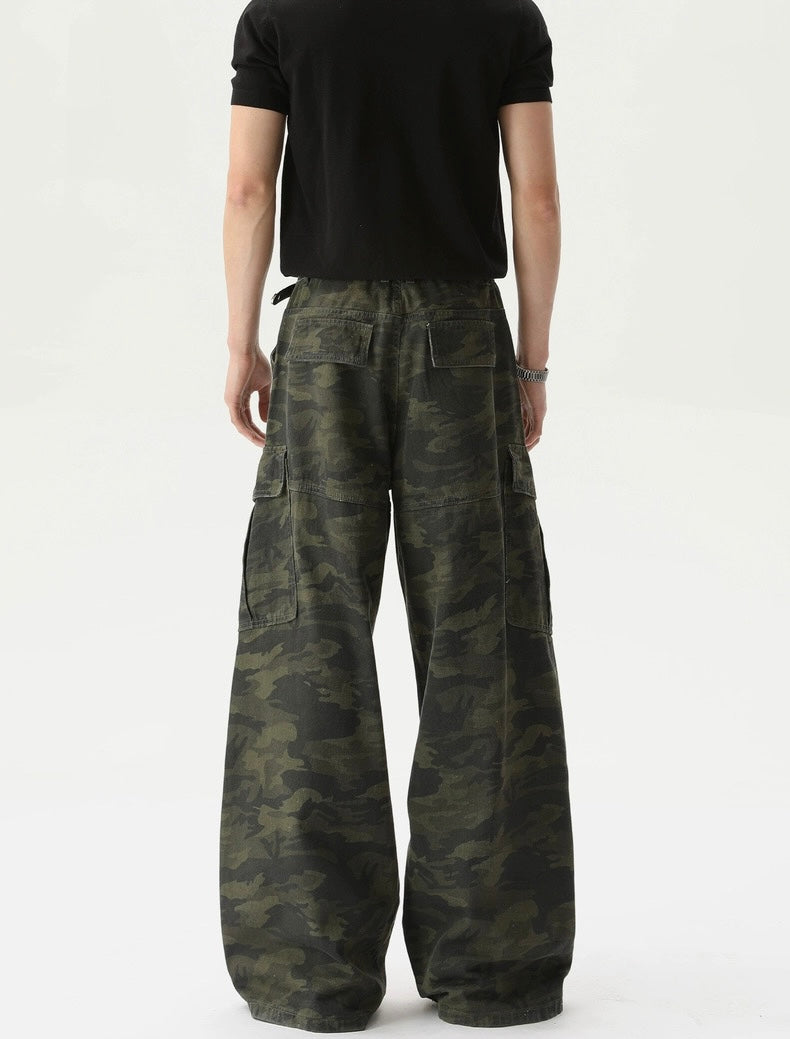 Multi pockets sensational wide leg denim pants