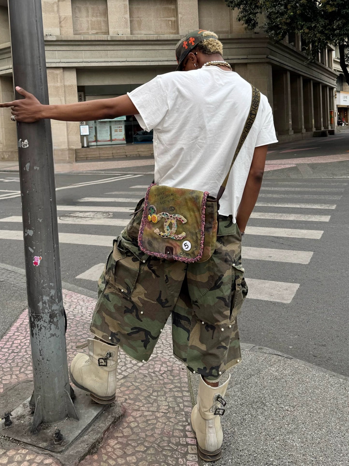 M65 improved baggy camouflage hole pearl shorts