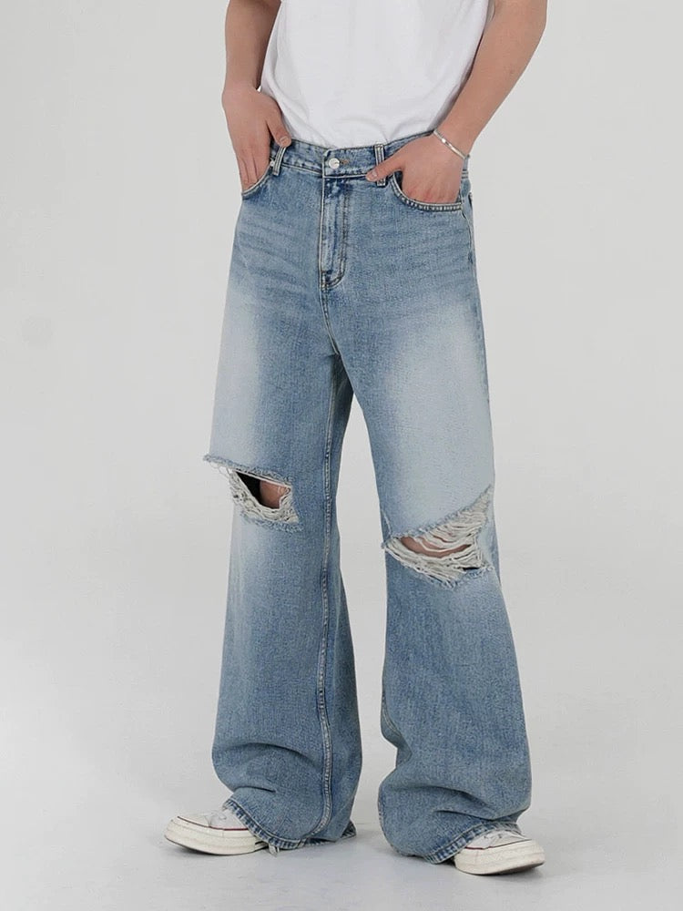 Edge destroy ripped detailing denim pants