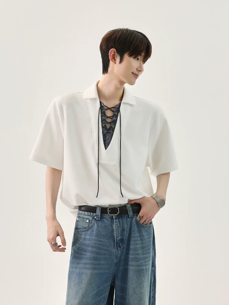 Niche strap fake two piece polo t-shirt