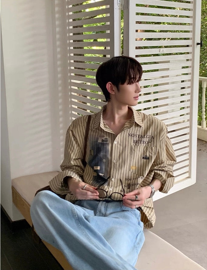 Korean vintage letter print loose luxe shirt