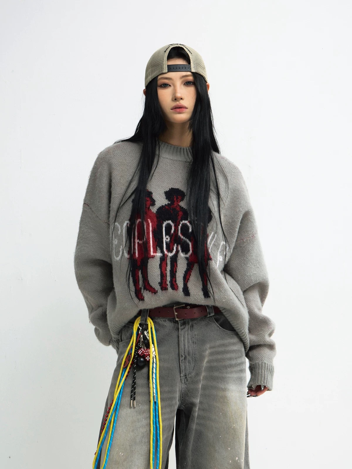 Winter lazy style print knit sweater