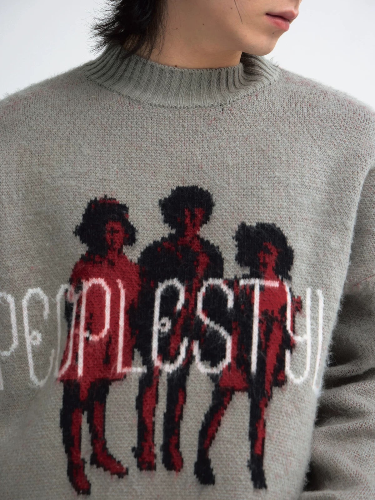 Winter lazy style print knit sweater