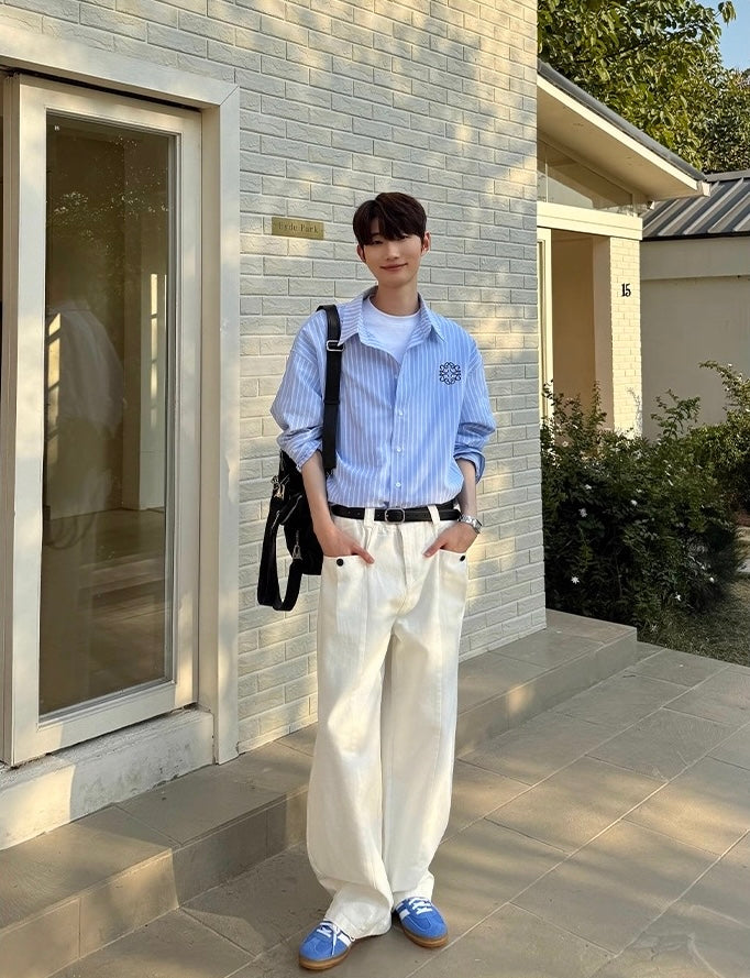 Celestial logo embroidered striped shirt