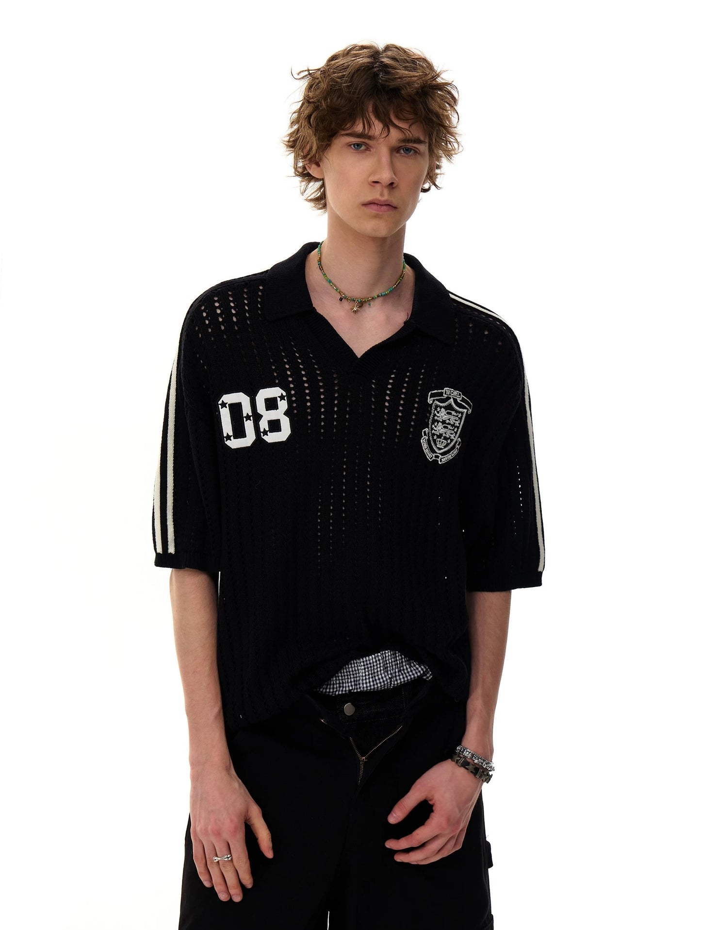Mesh knitted sports uniform style polo shirt