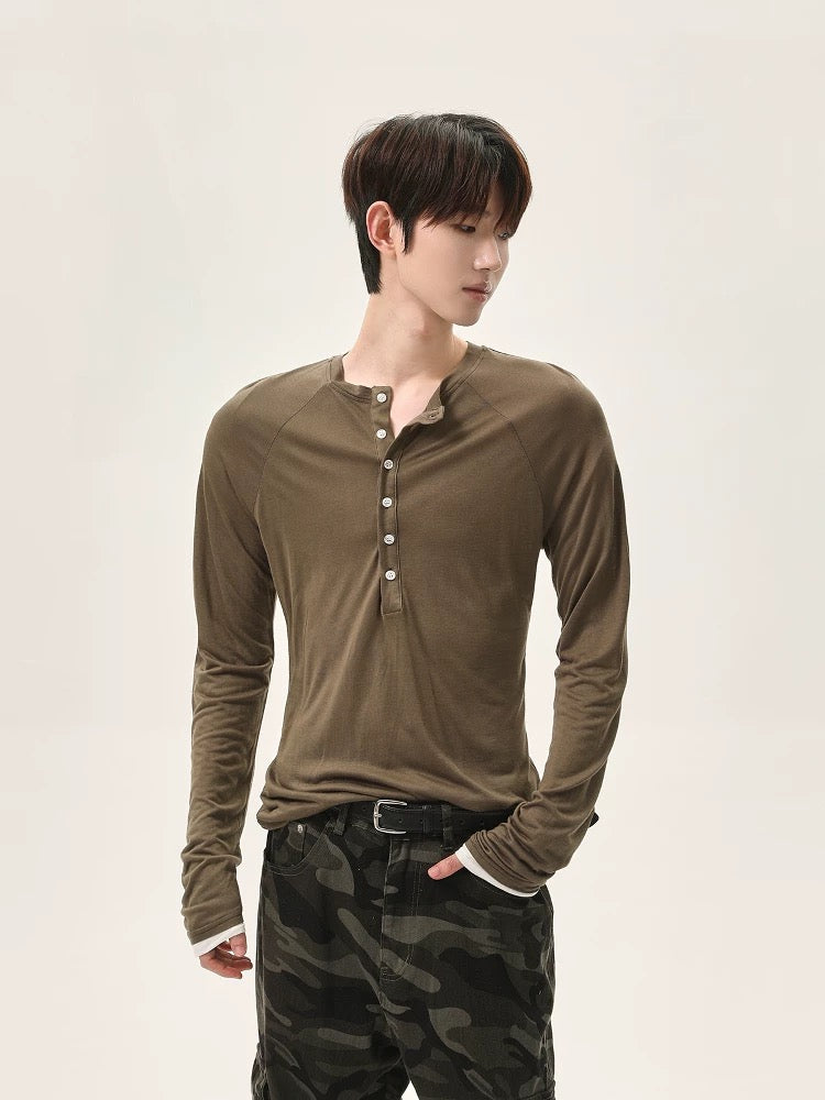 Korean style lazy multi breasted v-neck long sleeve shirt