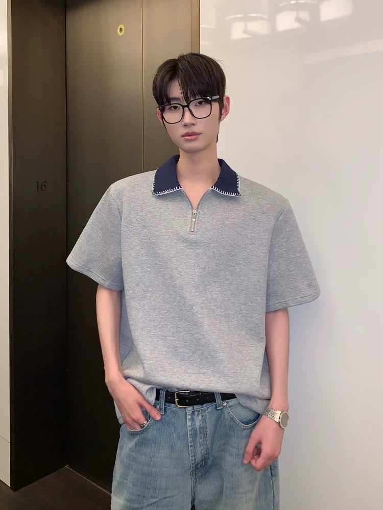 Modern korean street half-zip polo shirt