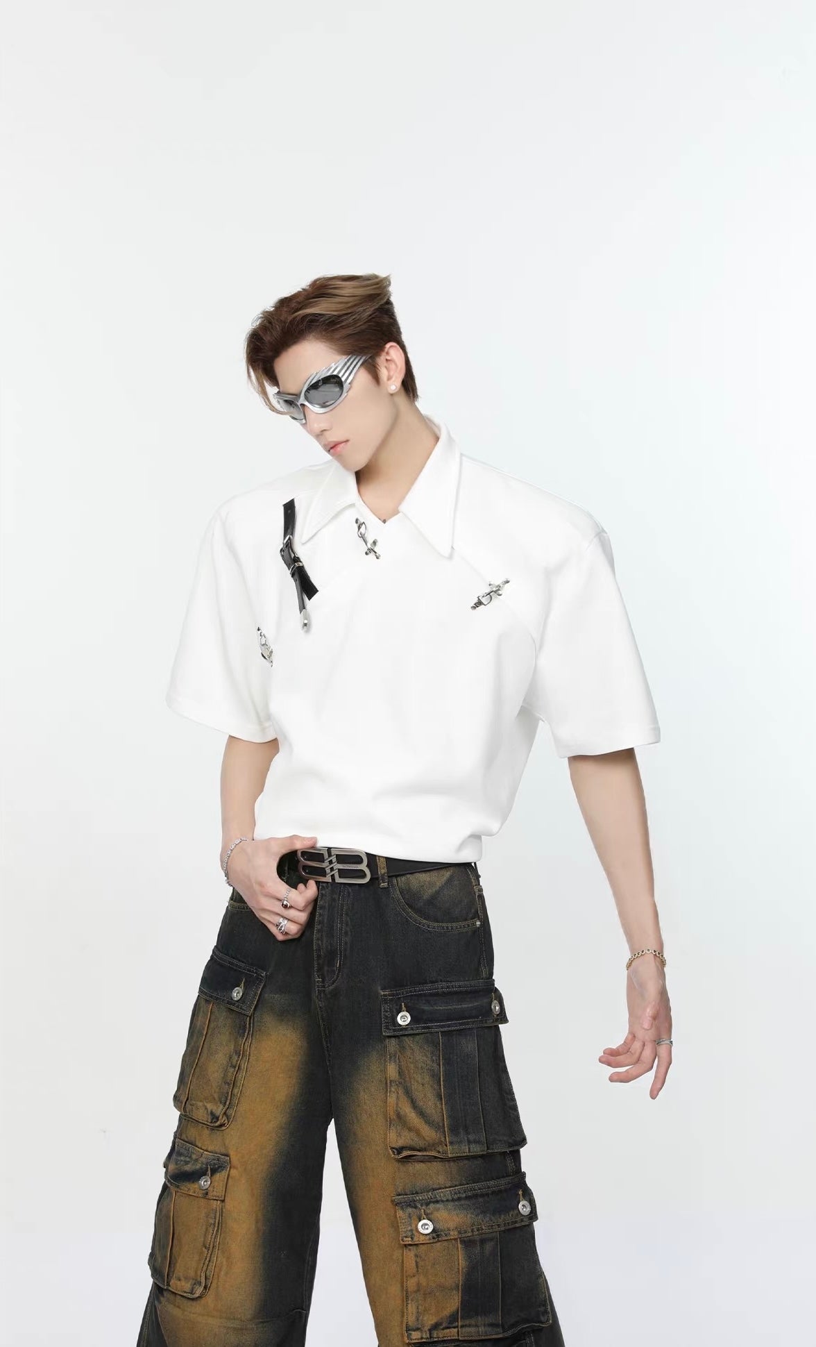 Mini metal belt structural sensory shoulder pole shirt