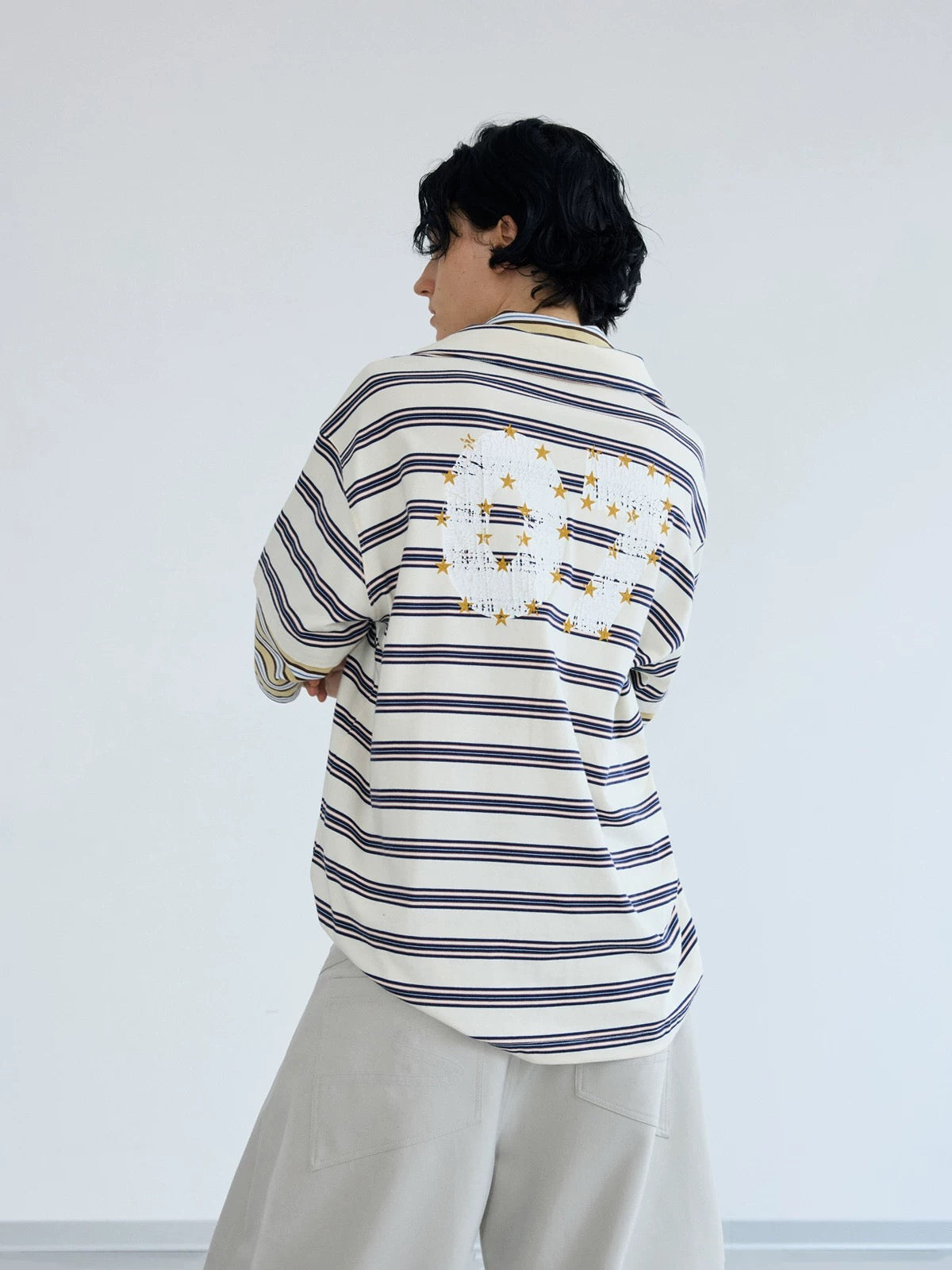 Color stripe cufflink polo collar t-shirt