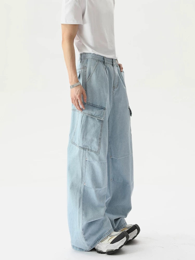Multi pockets sensational wide leg denim pants