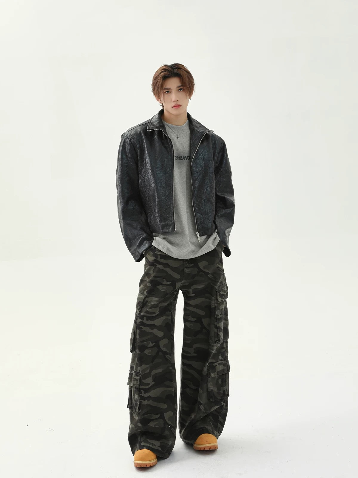 Crack short fake leather jacket