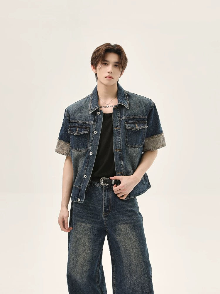 Old fashion denim setup short sleeve jacket