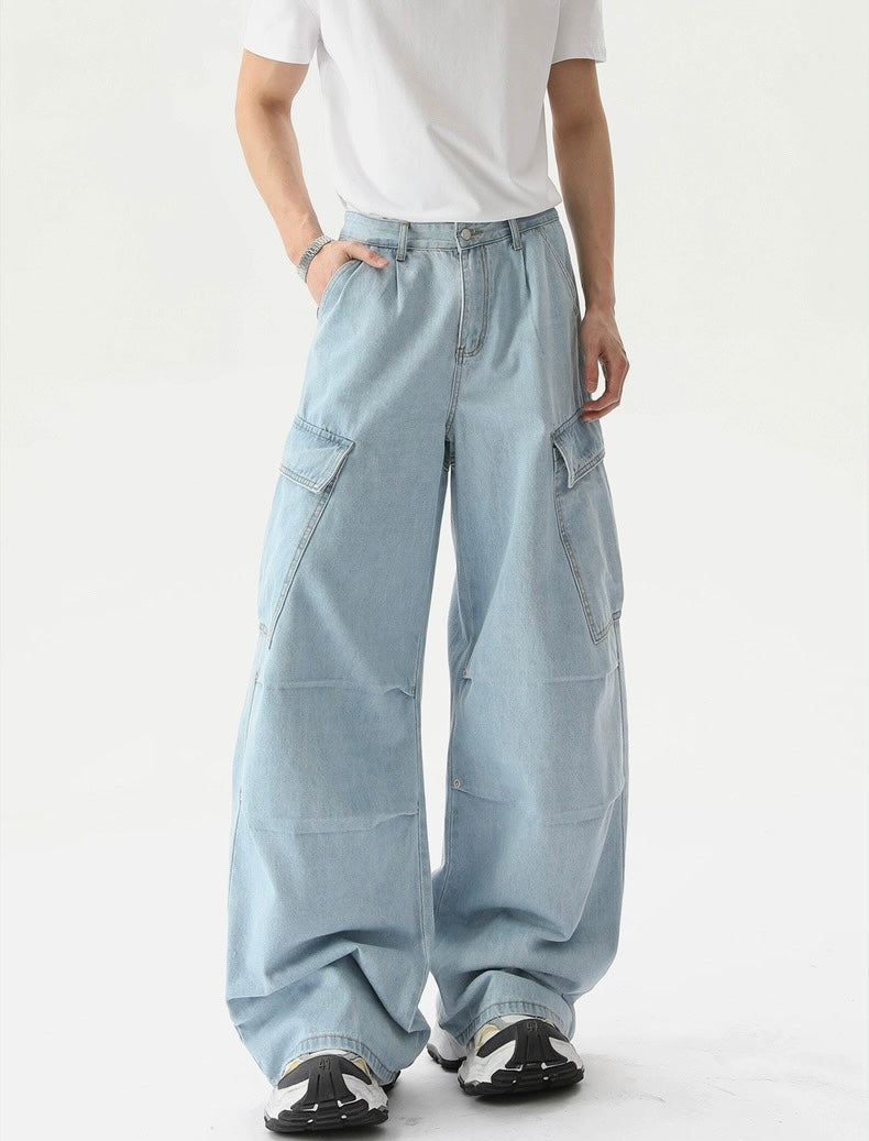 Multi pockets sensational wide leg denim pants