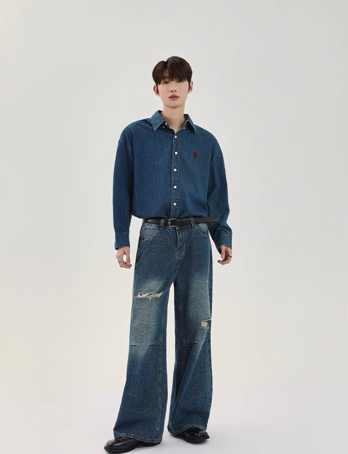 Grace washable plush long sleeve denim shirt