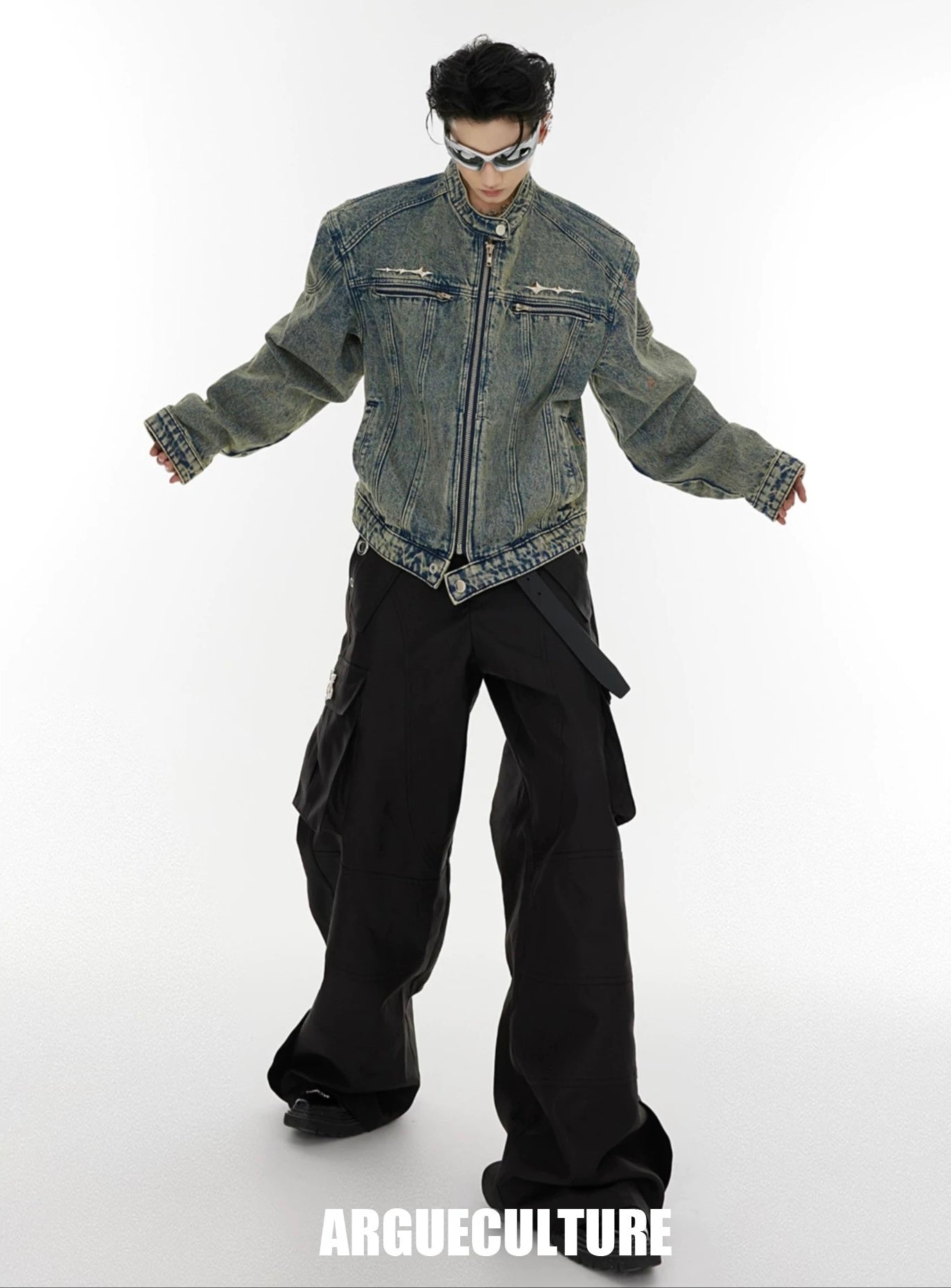 Vintage metallic logo short denim jacket