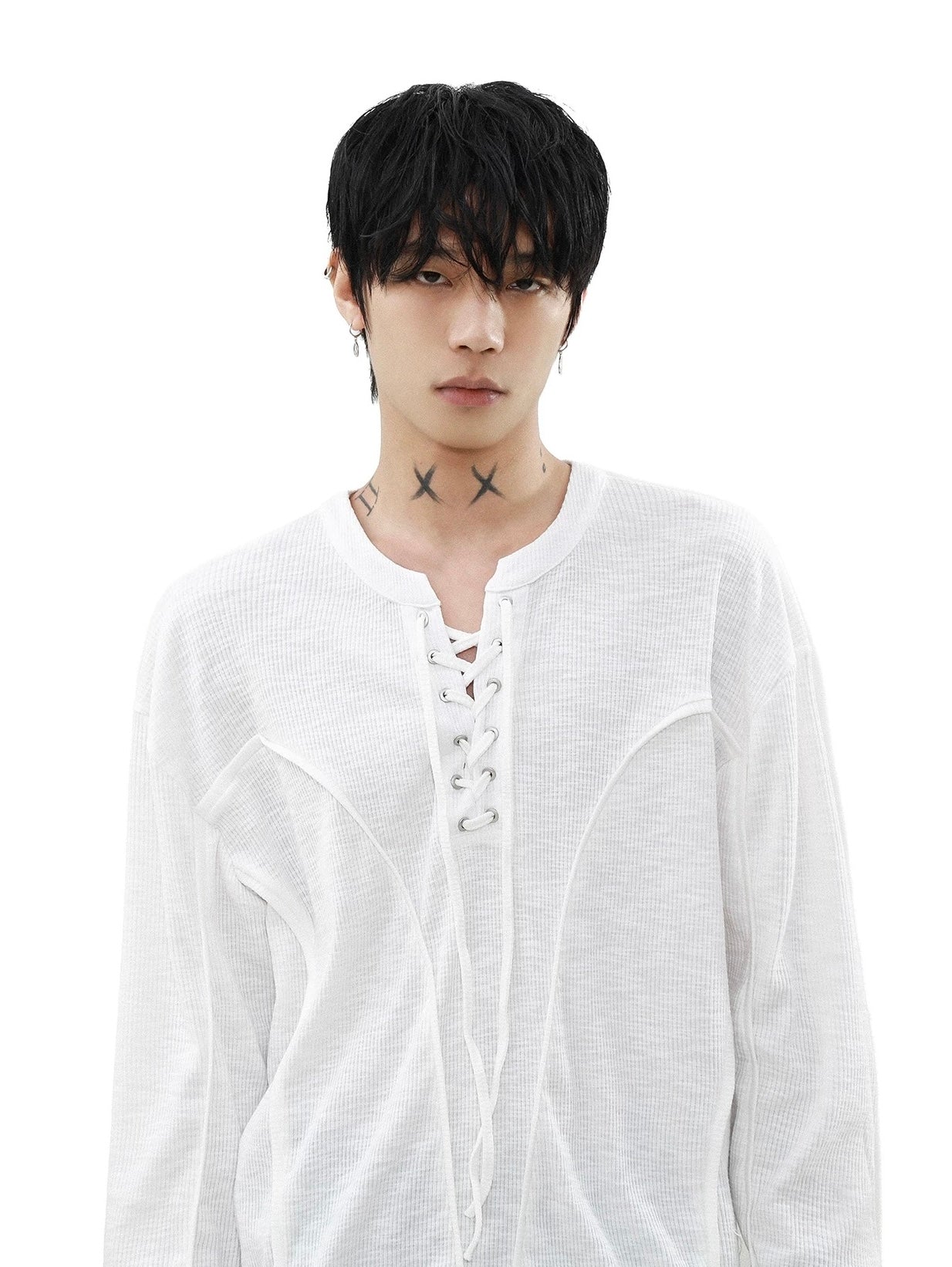Strap knit long-sleeve t-shirt