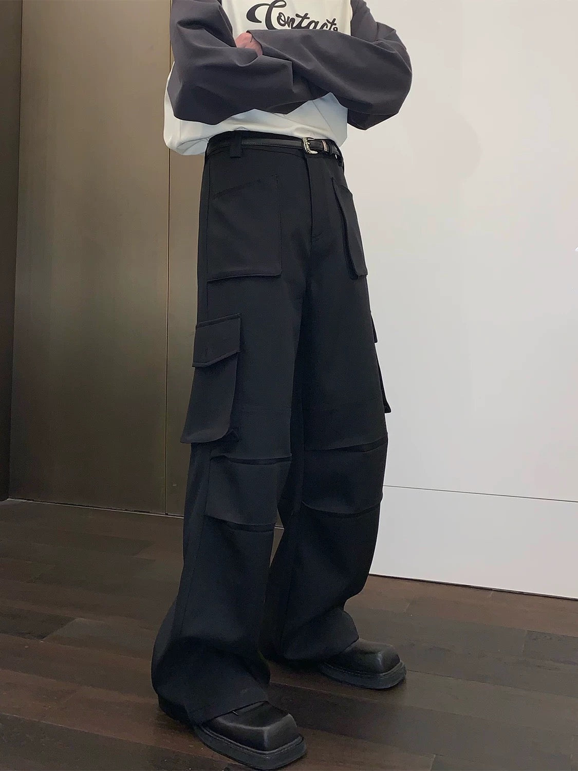 Badass korean street loose pockets adorned pants