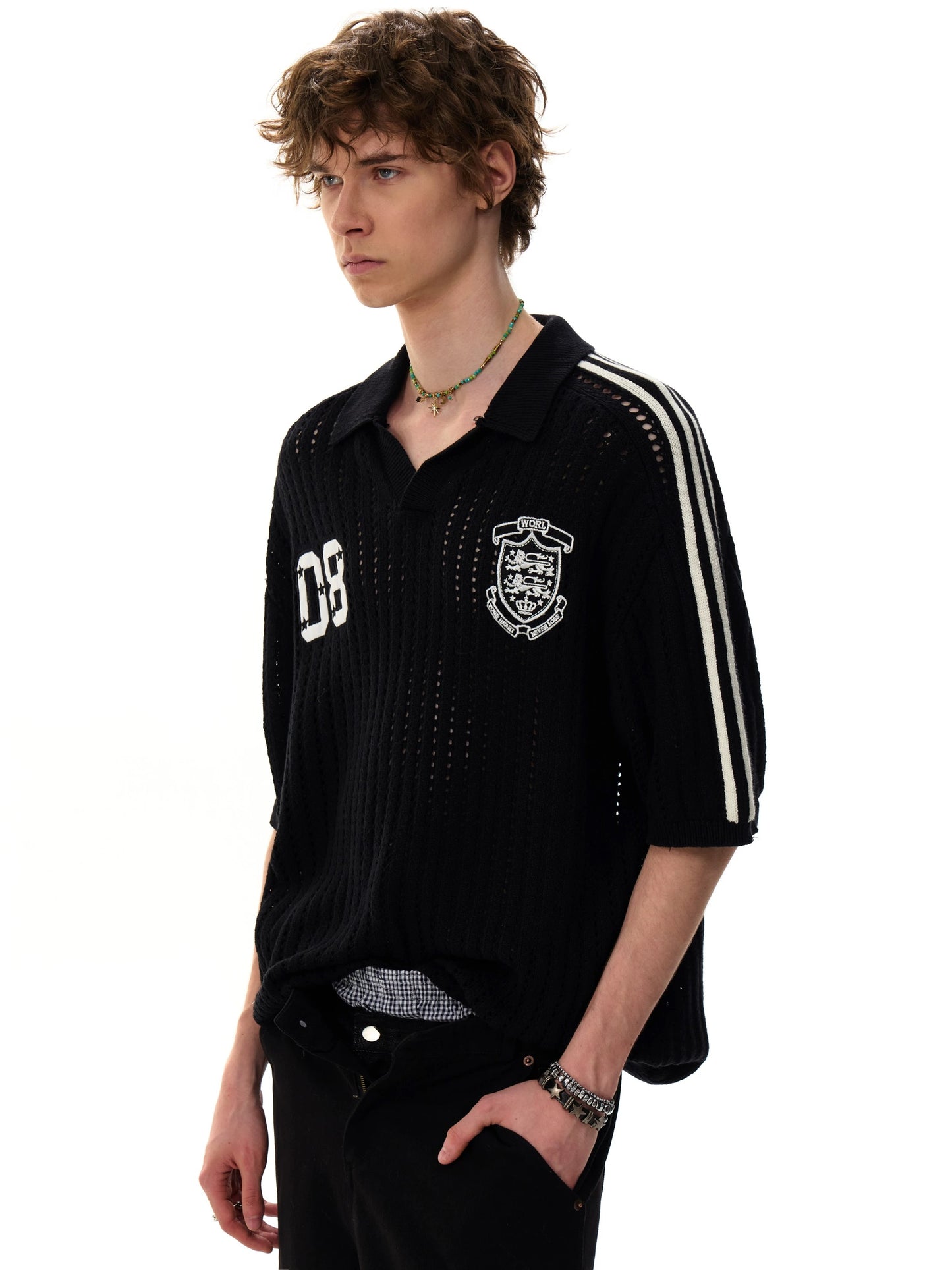 Mesh knitted sports uniform style polo shirt