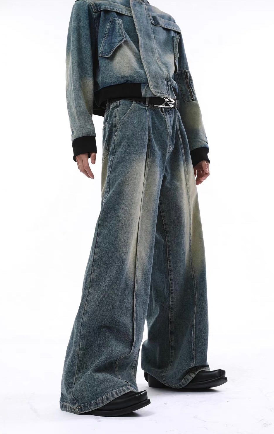 Stitched denim setup pants