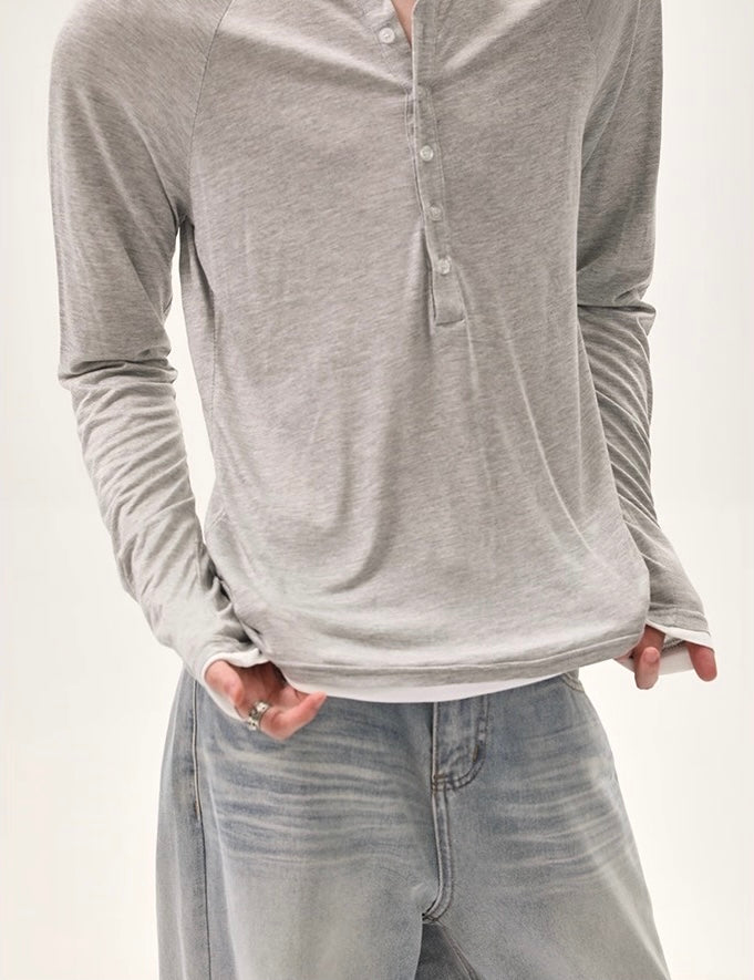 Korean style lazy multi breasted v-neck long sleeve shirt