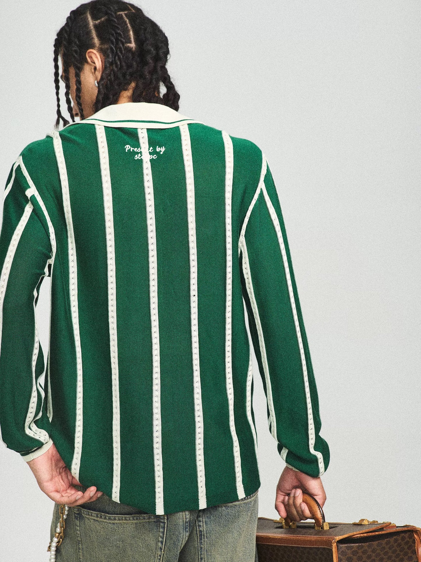 Vintage green blockcore striped affinity ball sweater