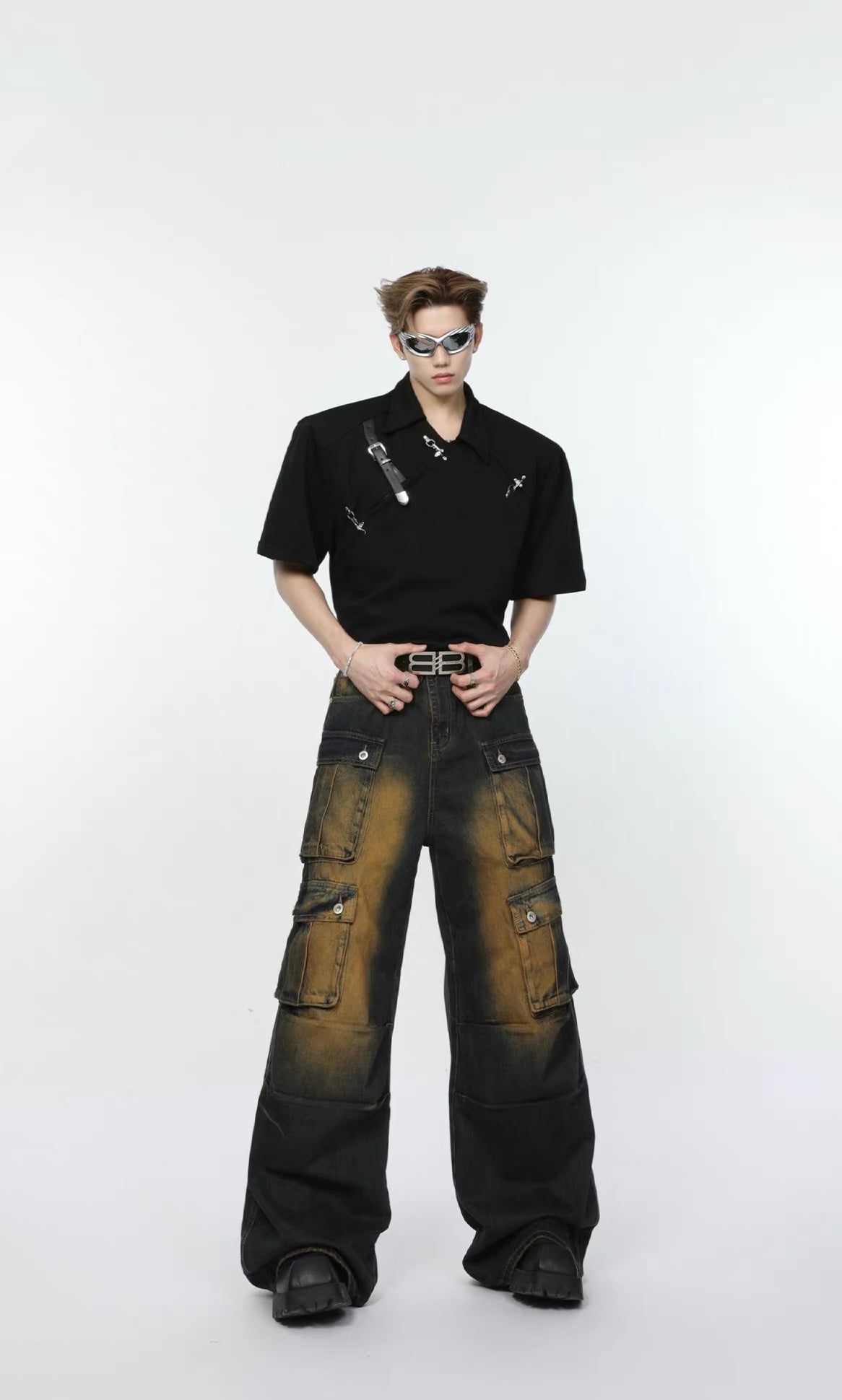 Mini metal belt structural sensory shoulder pole shirt